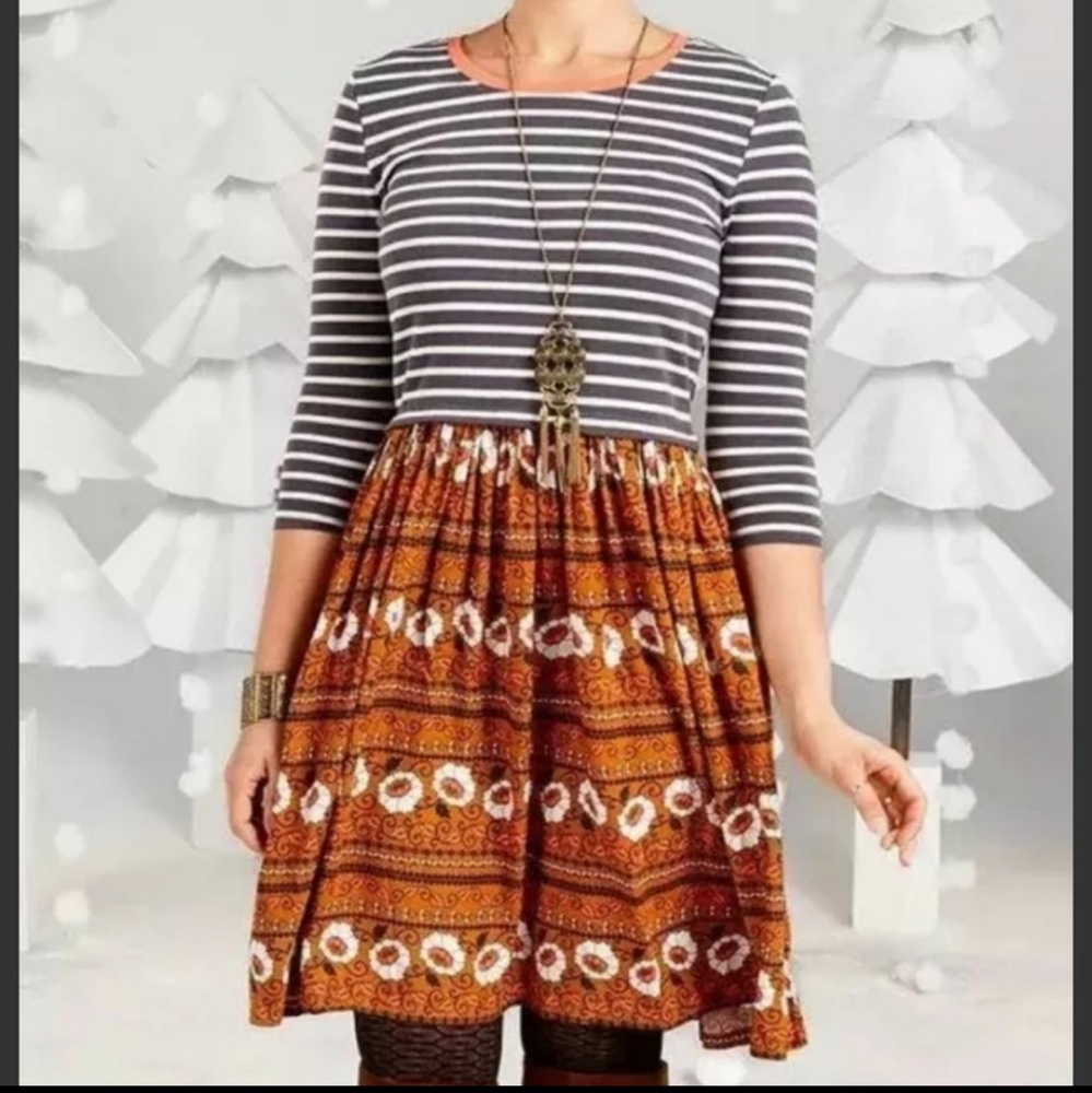 Matilda Jane Striped and Patterned Midi Dress - Gray and Orange